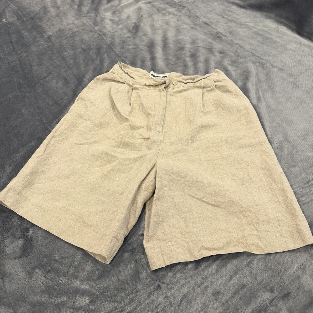 VTG 90s Jennifer Moore Linen Pleated Shorts Sz 14 high Rise Flax Beige Culottes